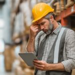 An worried worker at a warehouse