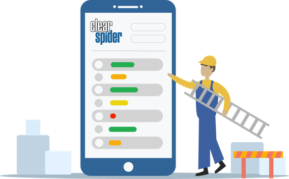 graphic showing a worker carrying a ladder while using the system interface 