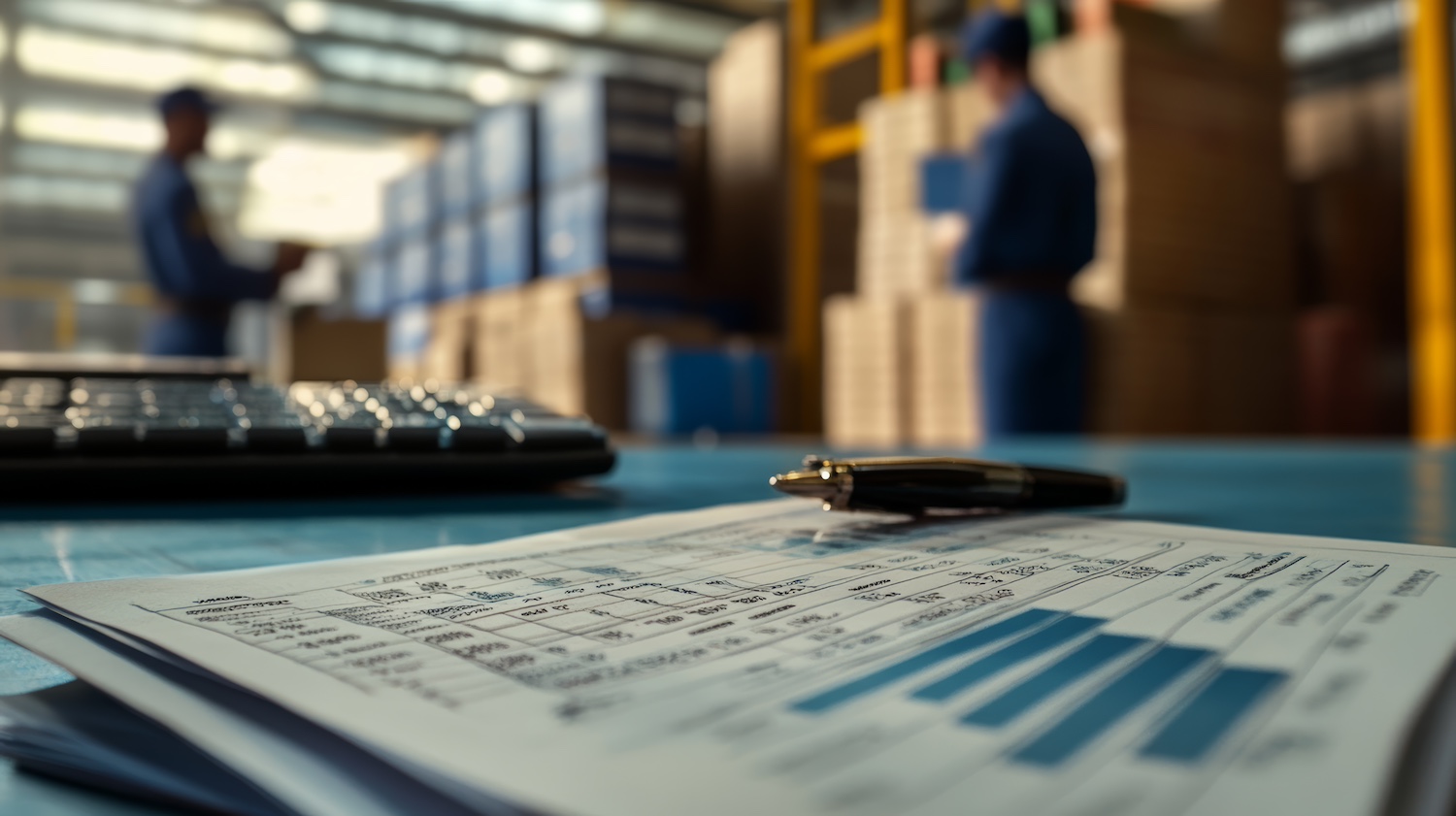 A scene in a warehouse depicting the calculation of inventory carrying costs